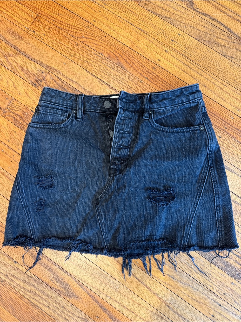 Free People We The Free Black Distressed Denim Mini Skirt size 27 nwot